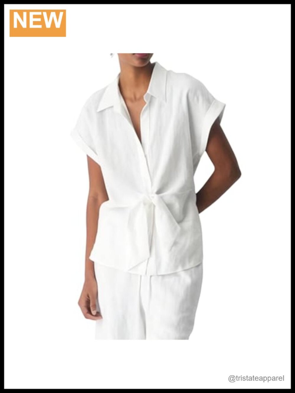 Women's Cap Sleeve Blouse with Tie Front Lapel Collar